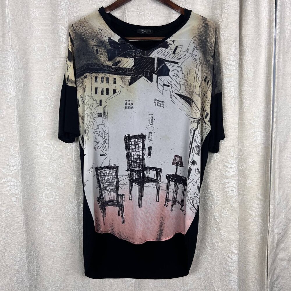 Inoah tunic interior village sketch longline top jersey modal chiffon lagenlook
